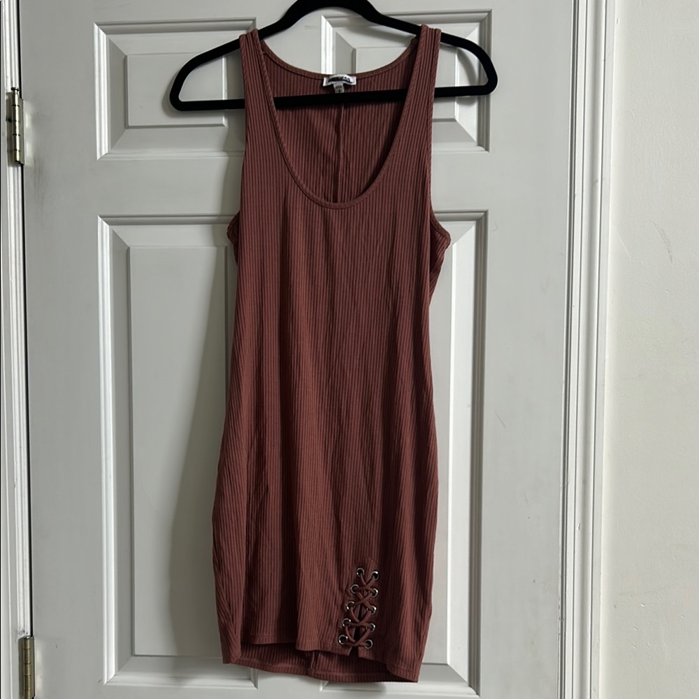 Ribbed Tank Dress with Lace-Up Detail